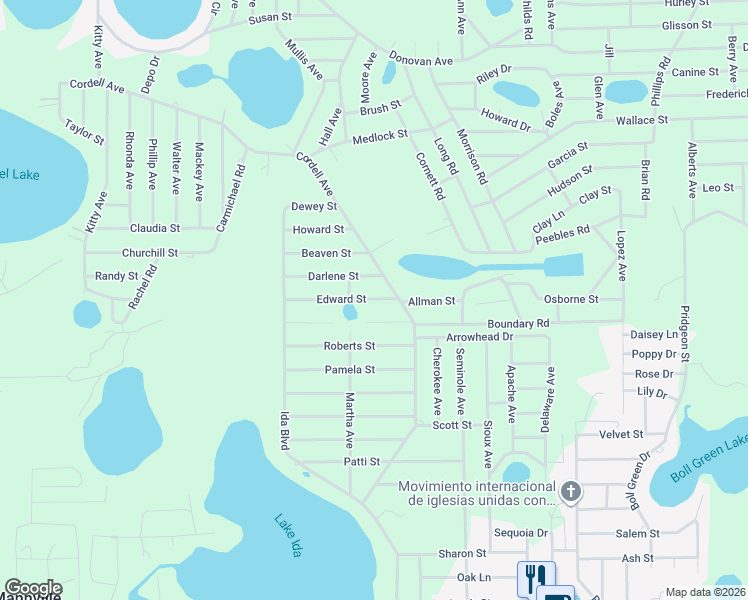 map of restaurants, bars, coffee shops, grocery stores, and more near 110 Edward Street in Interlachen