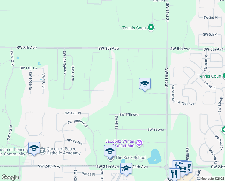 map of restaurants, bars, coffee shops, grocery stores, and more near 9915 Southwest 13th Place in Gainesville