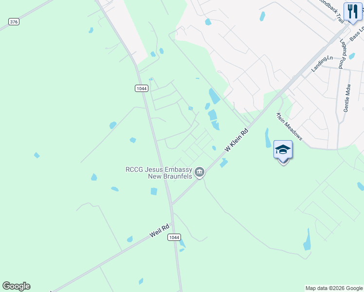 map of restaurants, bars, coffee shops, grocery stores, and more near 1588 West Klein Road in New Braunfels