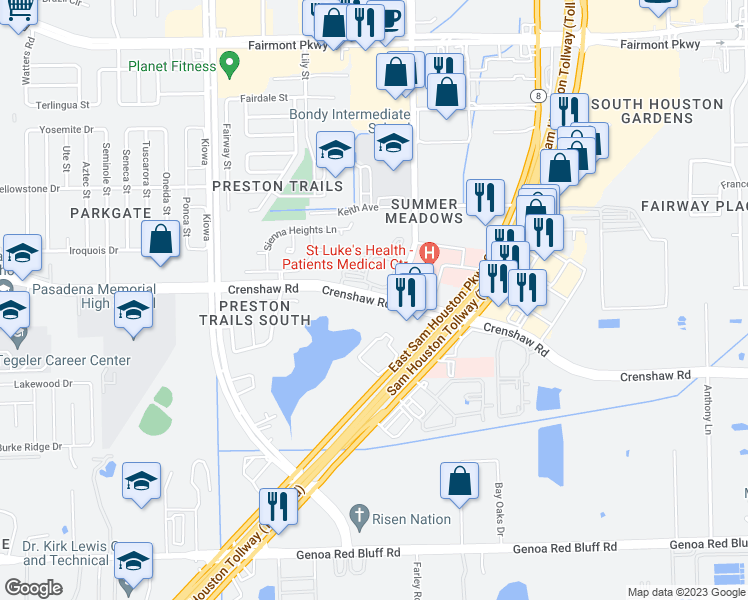 map of restaurants, bars, coffee shops, grocery stores, and more near 5054 Crenshaw Road in Pasadena