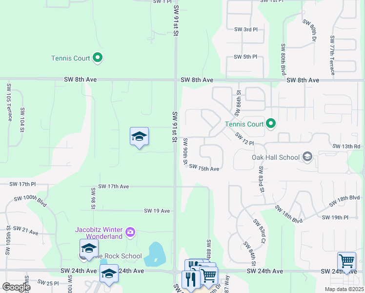 map of restaurants, bars, coffee shops, grocery stores, and more near 1376 Southwest 90th Street in Gainesville
