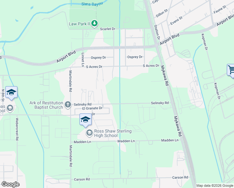 map of restaurants, bars, coffee shops, grocery stores, and more near 6305 Selinsky Road in Houston