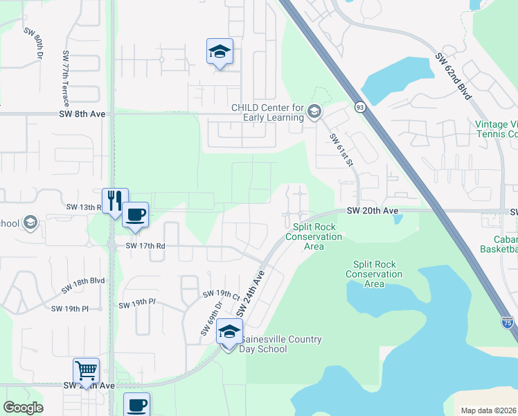 map of restaurants, bars, coffee shops, grocery stores, and more near 6400 Southwest 20th Avenue in Gainesville