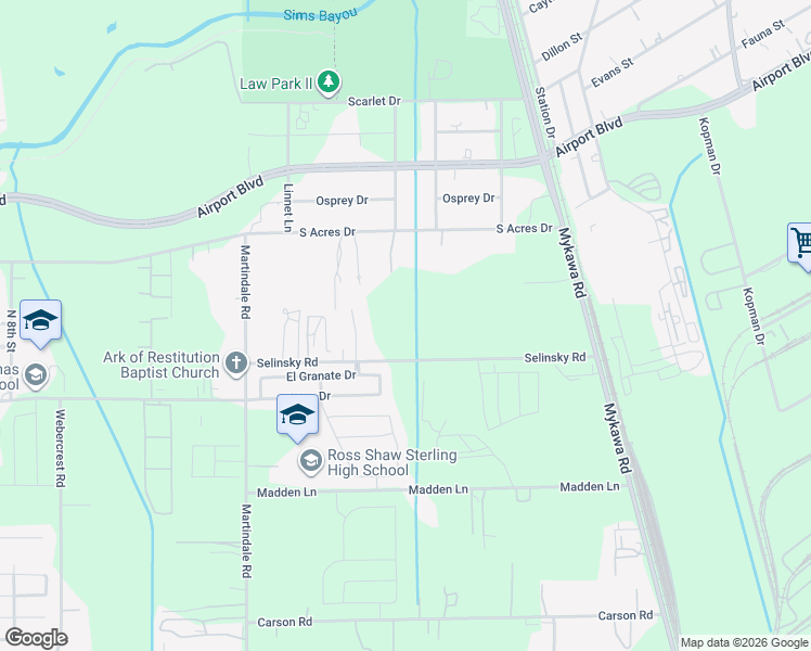 map of restaurants, bars, coffee shops, grocery stores, and more near 6305 Selinsky Road in Houston