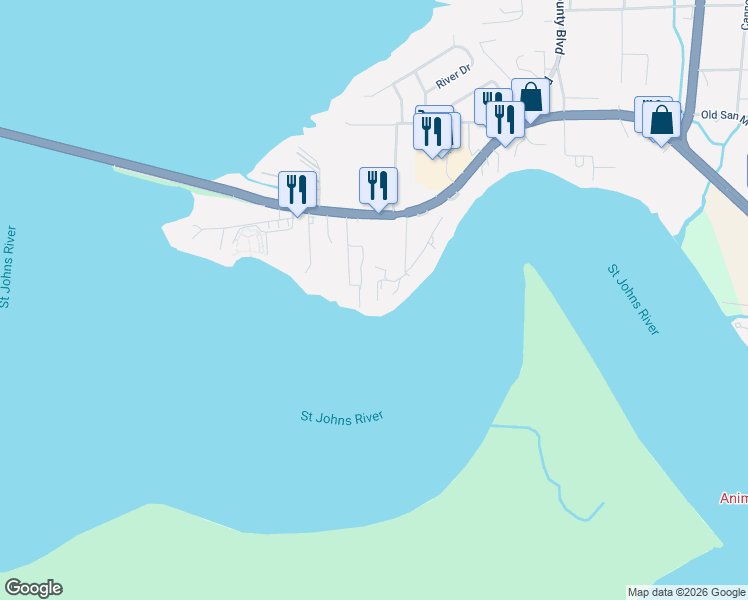 map of restaurants, bars, coffee shops, grocery stores, and more near 121 Walton Road in East Palatka