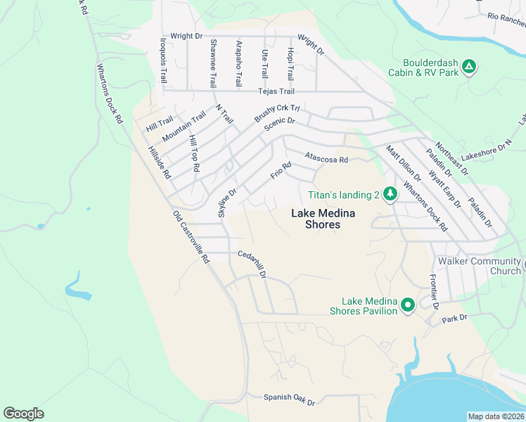 map of restaurants, bars, coffee shops, grocery stores, and more near 222 Pecos Road in Bandera