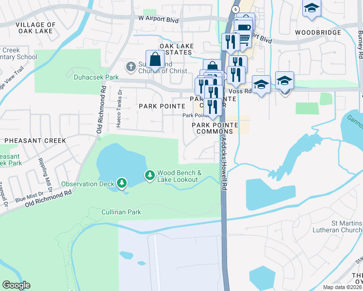map of restaurants, bars, coffee shops, grocery stores, and more near 12026 Natural Bridges Lane in Sugar Land