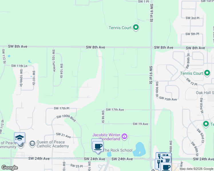 map of restaurants, bars, coffee shops, grocery stores, and more near 1317 Southwest 98 Street in Gainesville