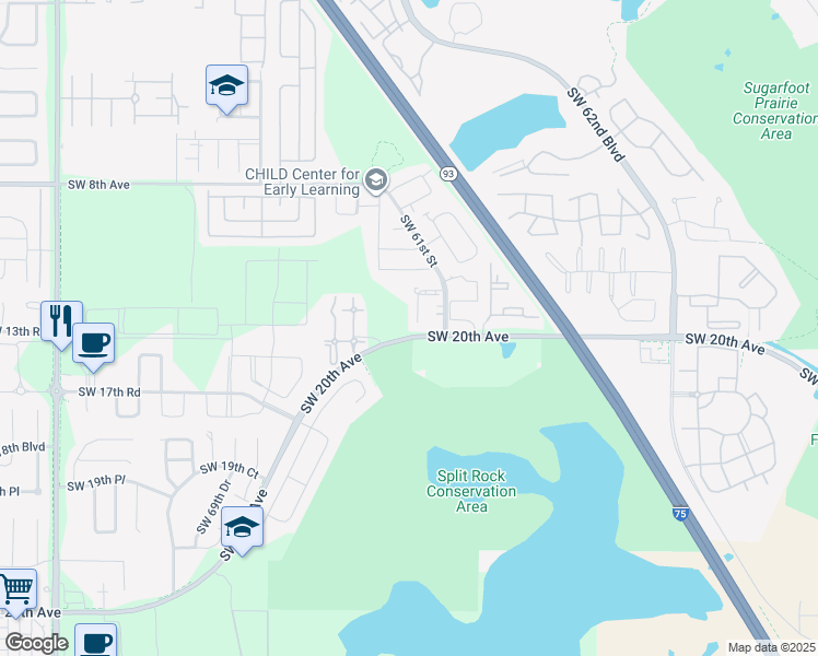 map of restaurants, bars, coffee shops, grocery stores, and more near 1320 Southwest 61st Terrace in Gainesville