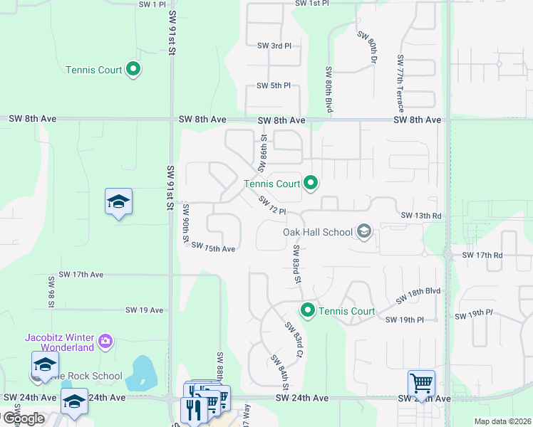 map of restaurants, bars, coffee shops, grocery stores, and more near 1404 Southwest 85th Terrace in Gainesville