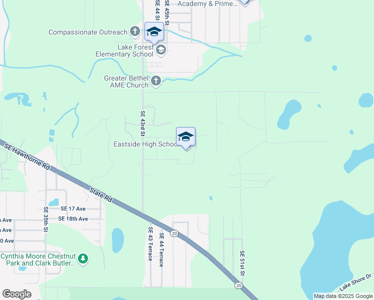 map of restaurants, bars, coffee shops, grocery stores, and more near 1201 Southeast 43rd Street in Gainesville