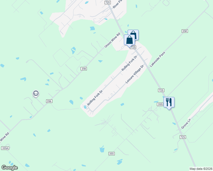 map of restaurants, bars, coffee shops, grocery stores, and more near 308 Rolling Fork Drive in New Braunfels