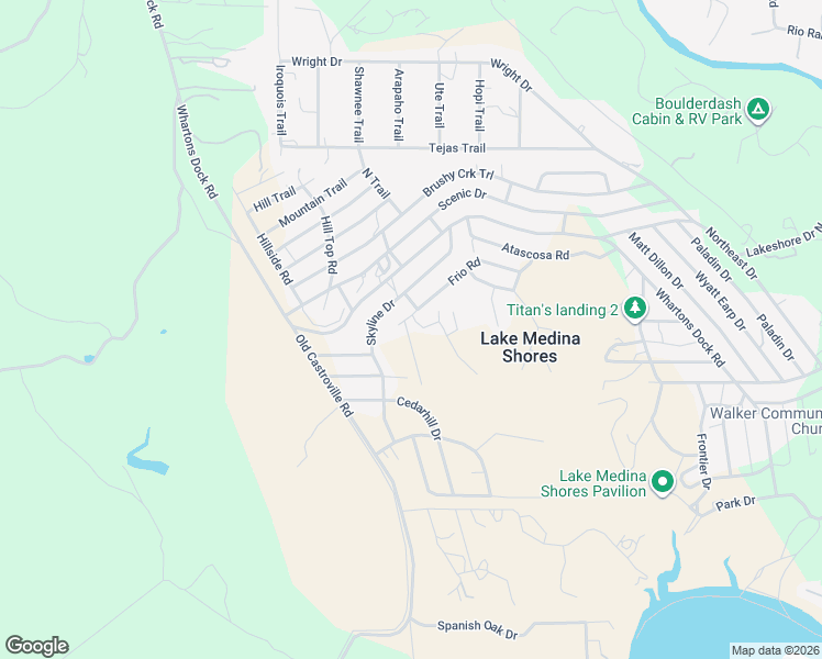 map of restaurants, bars, coffee shops, grocery stores, and more near 130 Pecos Road in Bandera