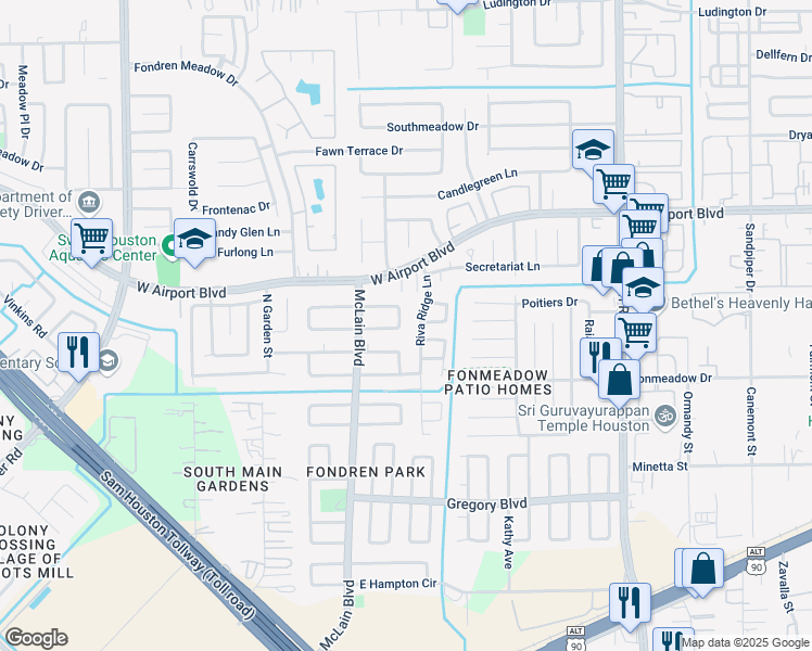 map of restaurants, bars, coffee shops, grocery stores, and more near 15315 East Willowwind Circle in Houston