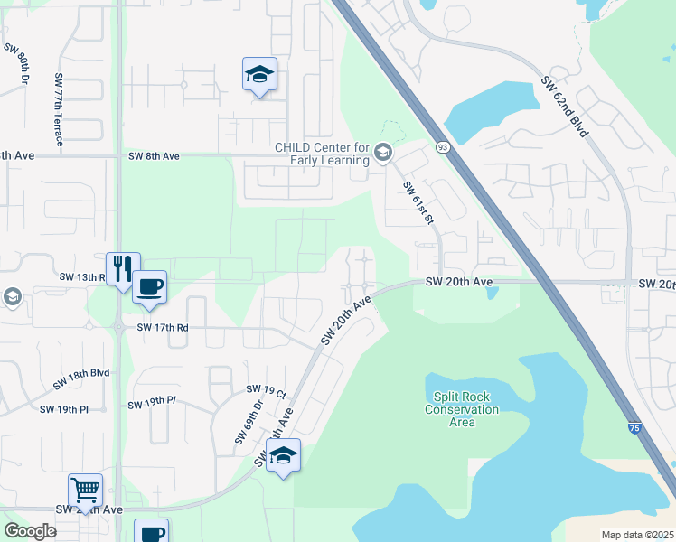 map of restaurants, bars, coffee shops, grocery stores, and more near 6400 Southwest 20th Avenue in Gainesville