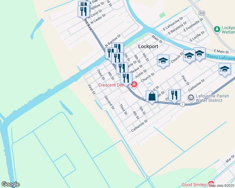 map of restaurants, bars, coffee shops, grocery stores, and more near 810 Church Street in Lockport
