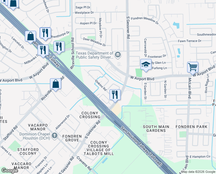 map of restaurants, bars, coffee shops, grocery stores, and more near 12431 North Rachlin Circle in Houston