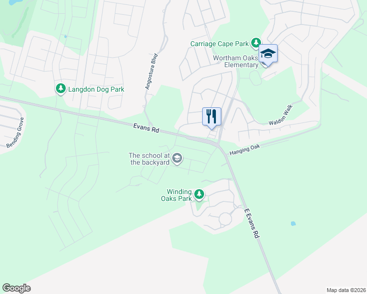 map of restaurants, bars, coffee shops, grocery stores, and more near 5099 Evans Road in San Antonio