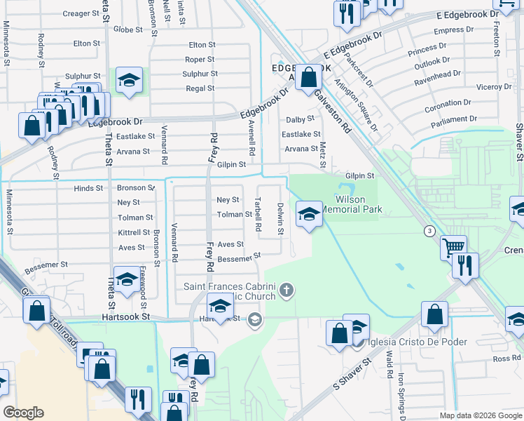 map of restaurants, bars, coffee shops, grocery stores, and more near 8206 Delwin Street in Houston