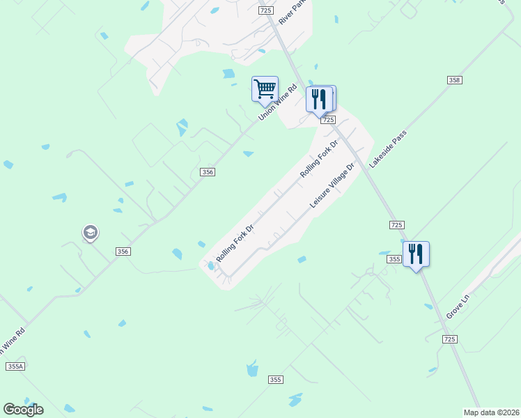 map of restaurants, bars, coffee shops, grocery stores, and more near 308 Rolling Fork Drive in New Braunfels