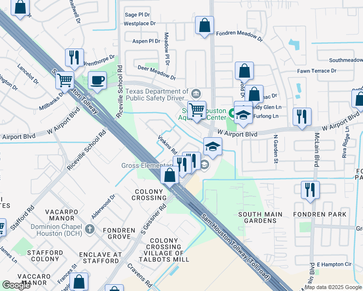 map of restaurants, bars, coffee shops, grocery stores, and more near 12431 North Rachlin Circle in Houston