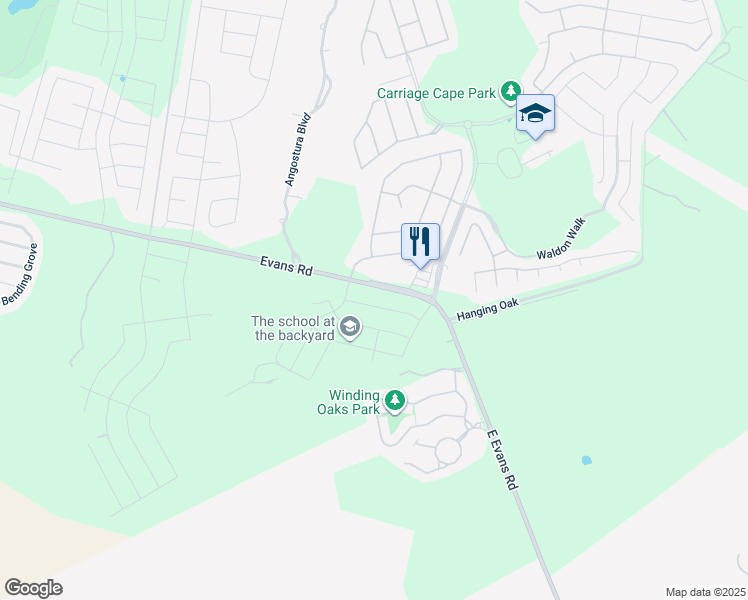 map of restaurants, bars, coffee shops, grocery stores, and more near 5099 Evans Road in San Antonio