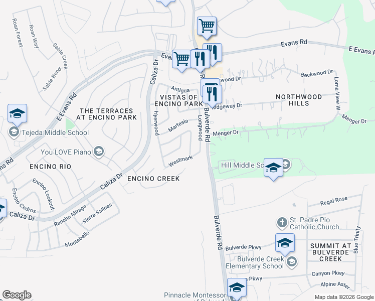 map of restaurants, bars, coffee shops, grocery stores, and more near 3446 Westmark in San Antonio