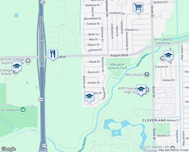 map of restaurants, bars, coffee shops, grocery stores, and more near 3023 Dacca Drive in Houston