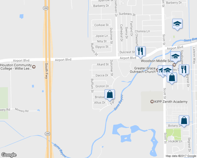 map of restaurants, bars, coffee shops, grocery stores, and more near 3023 Dacca Drive in Houston