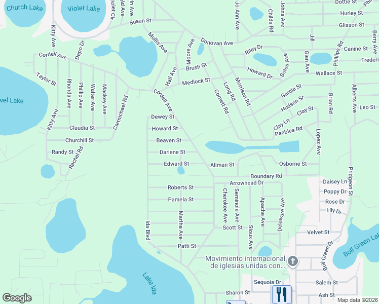 map of restaurants, bars, coffee shops, grocery stores, and more near 101 Beaven Street in Interlachen
