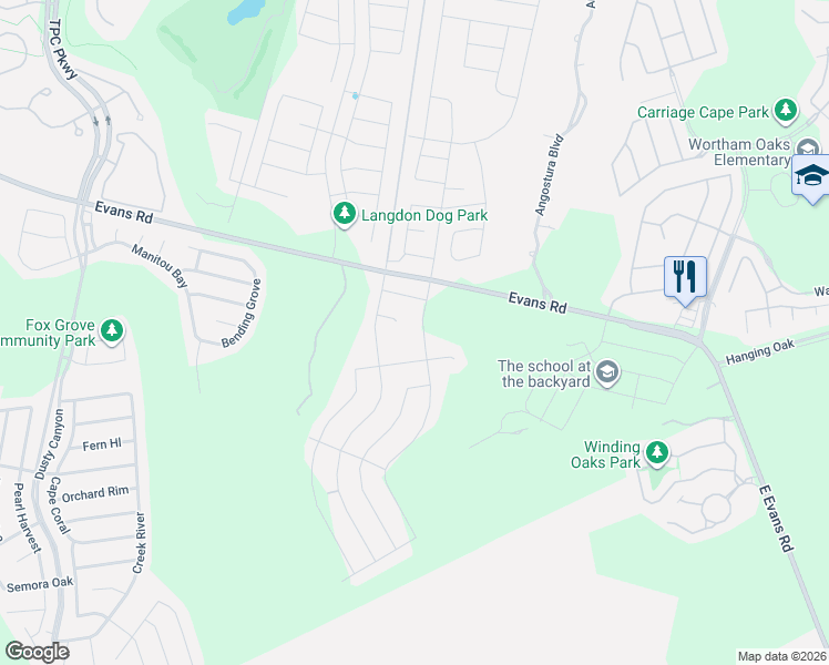 map of restaurants, bars, coffee shops, grocery stores, and more near 5003-5055 Evans Road in Bexar County