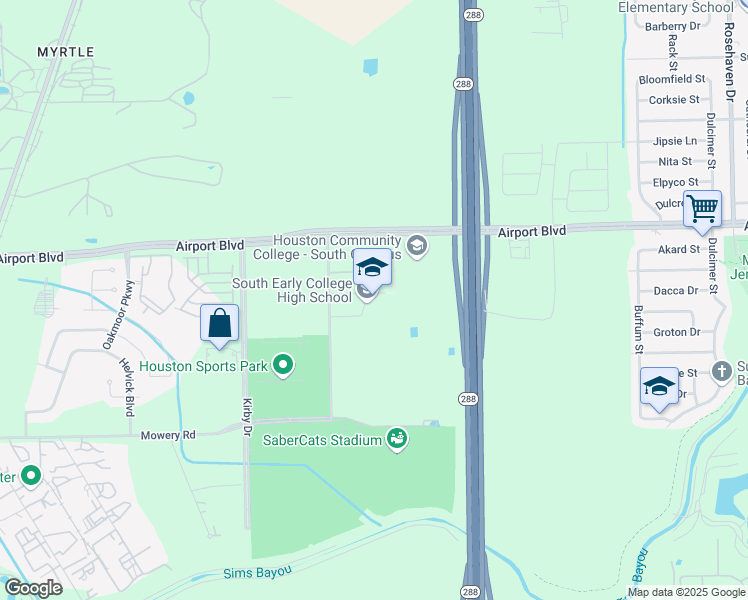 map of restaurants, bars, coffee shops, grocery stores, and more near 1930 Airport Boulevard in Houston