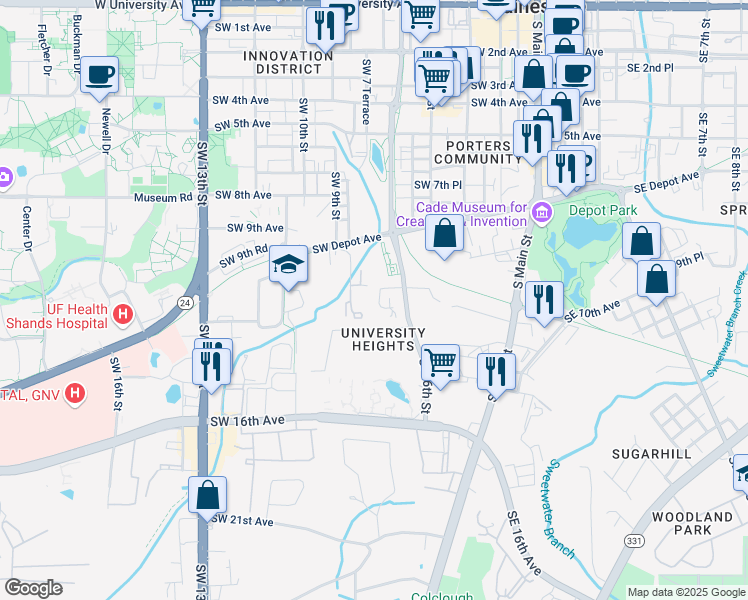 map of restaurants, bars, coffee shops, grocery stores, and more near 1030 Southwest 6th Drive in Gainesville