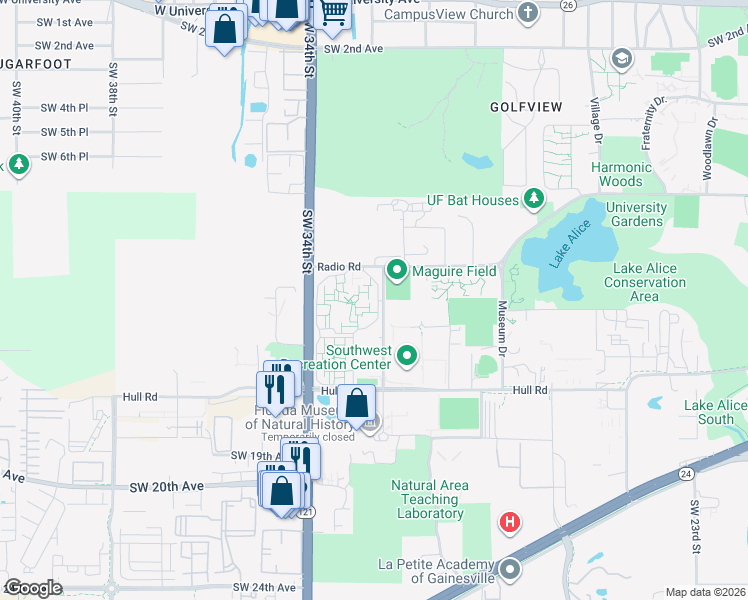 map of restaurants, bars, coffee shops, grocery stores, and more near in Gainesville