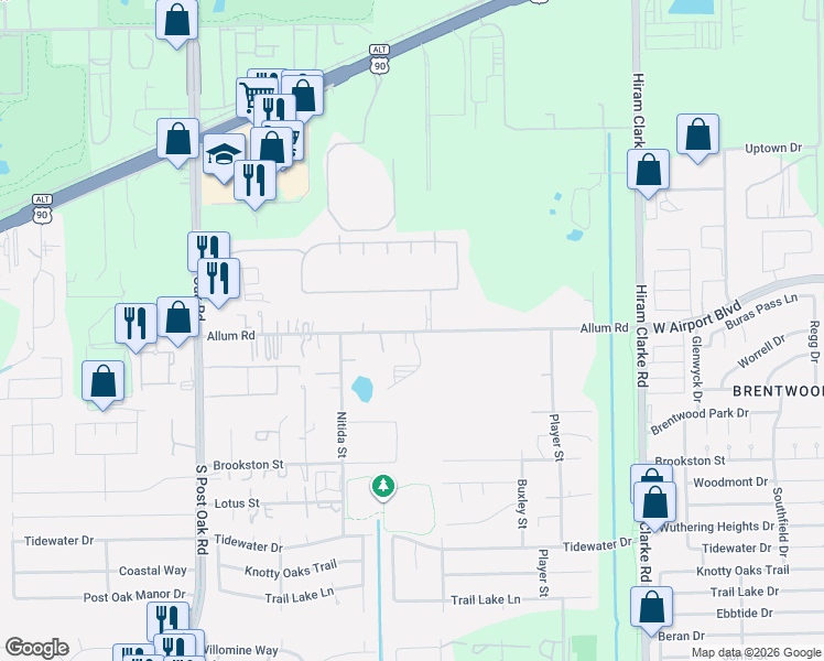 map of restaurants, bars, coffee shops, grocery stores, and more near 4924 Allum Road in Houston