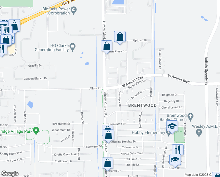 map of restaurants, bars, coffee shops, grocery stores, and more near 4466 West Airport Boulevard in Houston