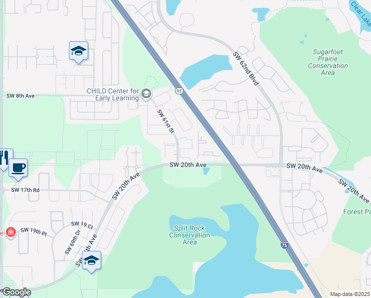 map of restaurants, bars, coffee shops, grocery stores, and more near 1109 Southwest 61st Street in Gainesville