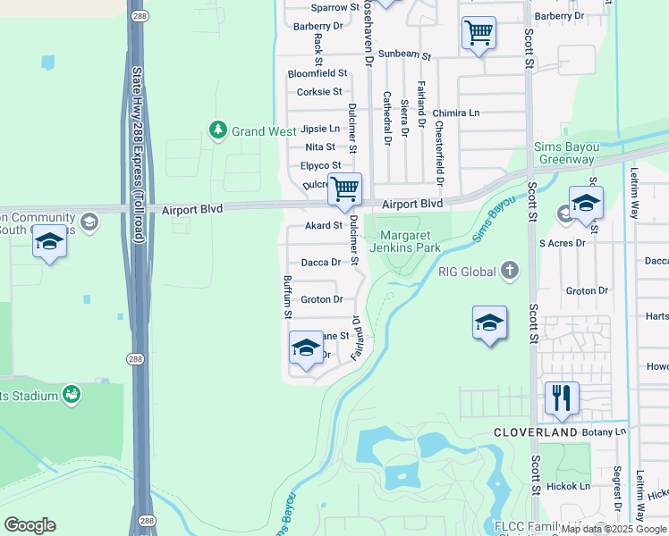 map of restaurants, bars, coffee shops, grocery stores, and more near 3127 Dacca Drive in Houston