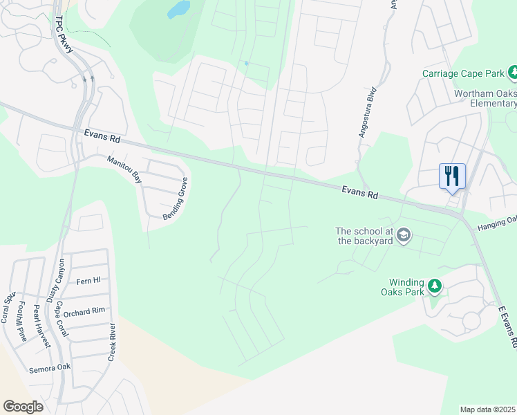 map of restaurants, bars, coffee shops, grocery stores, and more near 4689-4985 Evans Road in San Antonio