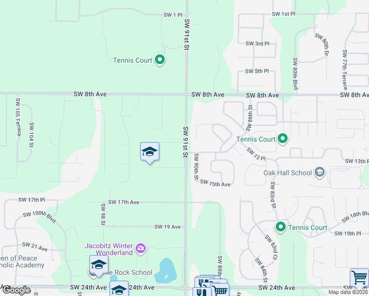 map of restaurants, bars, coffee shops, grocery stores, and more near 1114 Southwest 91st Street in Gainesville