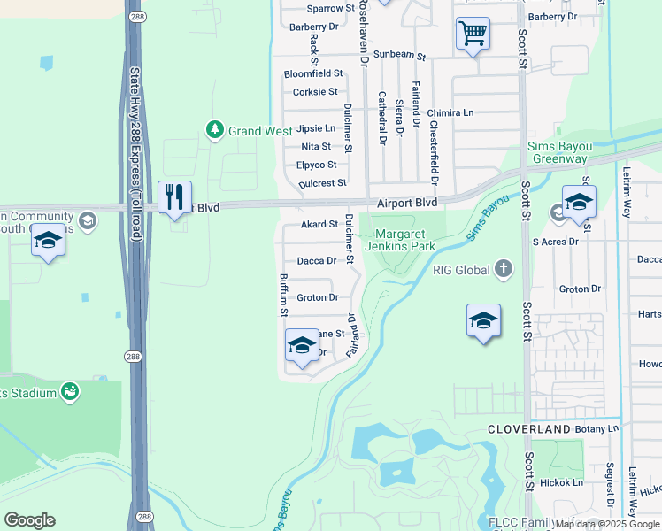 map of restaurants, bars, coffee shops, grocery stores, and more near 3127 Dacca Drive in Houston
