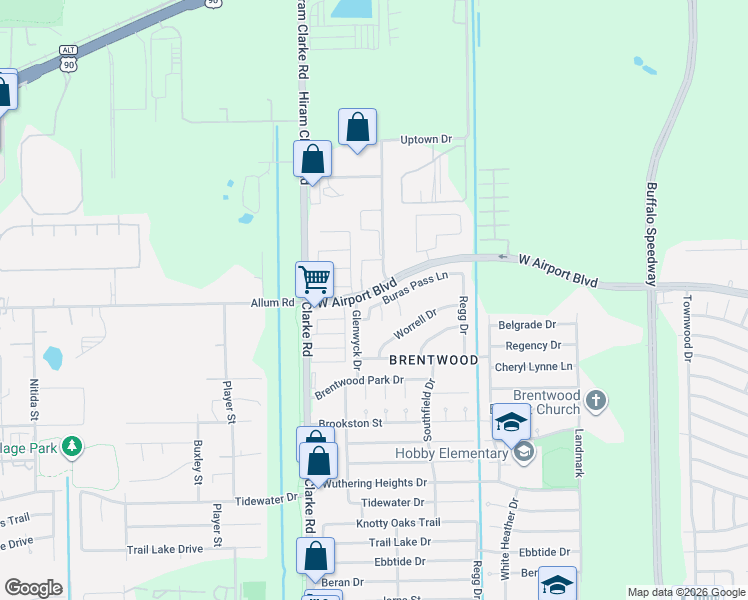 map of restaurants, bars, coffee shops, grocery stores, and more near 4326 Buras Pass Lane in Houston