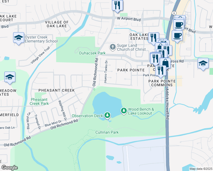 map of restaurants, bars, coffee shops, grocery stores, and more near 11930 Hueco Tanks Drive in Sugar Land