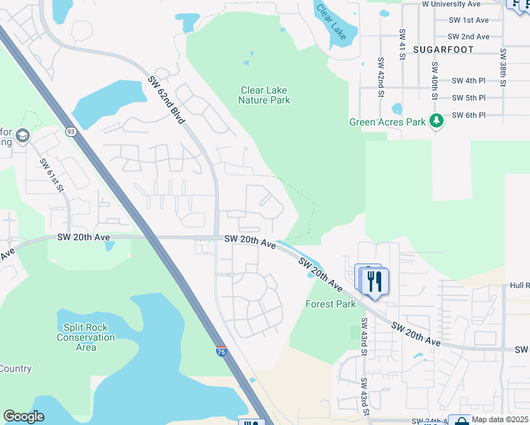map of restaurants, bars, coffee shops, grocery stores, and more near 1367 Southwest 51st Boulevard in Gainesville