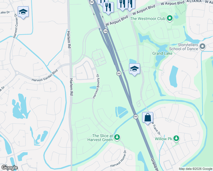 map of restaurants, bars, coffee shops, grocery stores, and more near Grand Parkway in Richmond