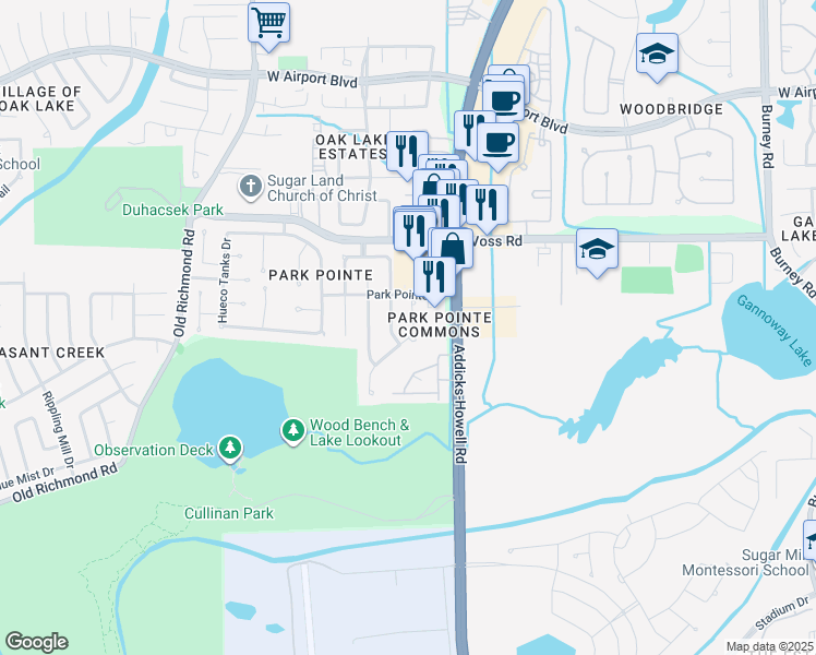 map of restaurants, bars, coffee shops, grocery stores, and more near 11922 Natural Bridges Lane in Sugar Land