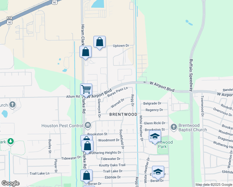 map of restaurants, bars, coffee shops, grocery stores, and more near 4227 Buras Pass Lane in Houston