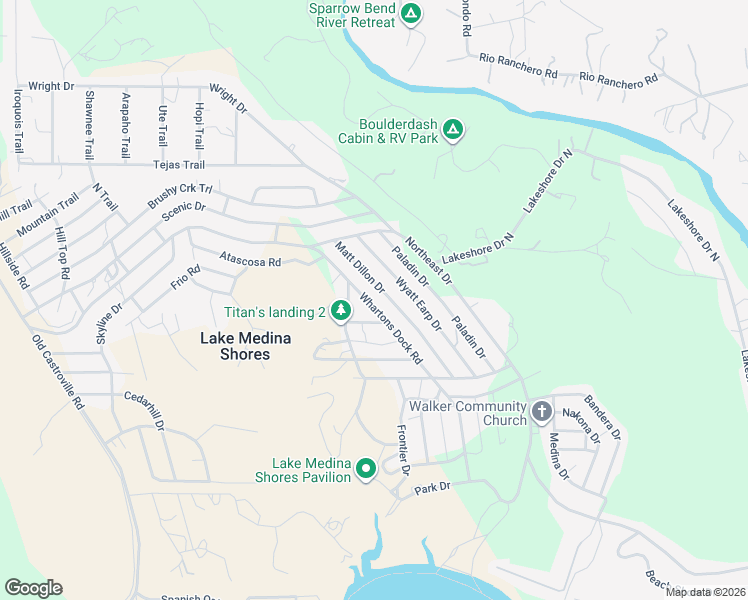 map of restaurants, bars, coffee shops, grocery stores, and more near 7513 Whartons Dock Road in Bandera