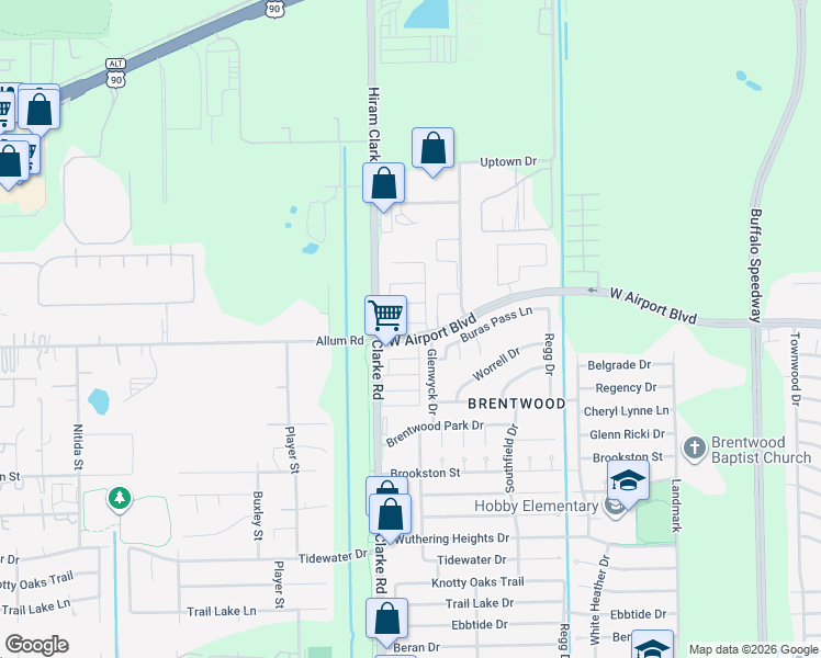 map of restaurants, bars, coffee shops, grocery stores, and more near 4415 Antonio Street in Houston