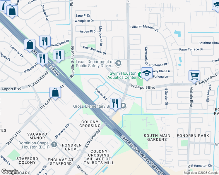 map of restaurants, bars, coffee shops, grocery stores, and more near 8706 East Rylander Circle in Houston